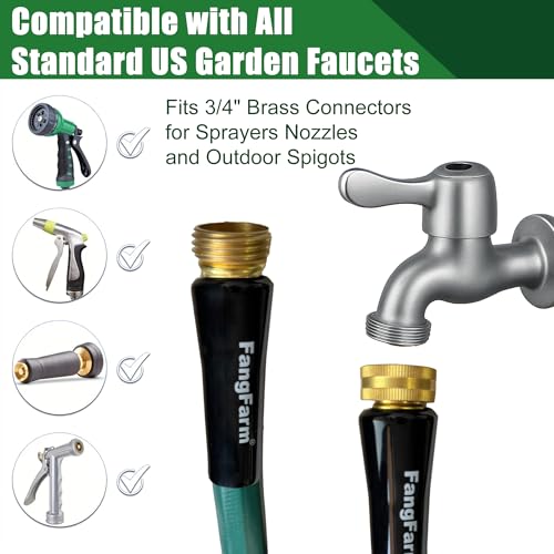 25FT Rubber Garden Hose, 5/8 in, 3/4 GHT Brass Fittings - size: 25FT