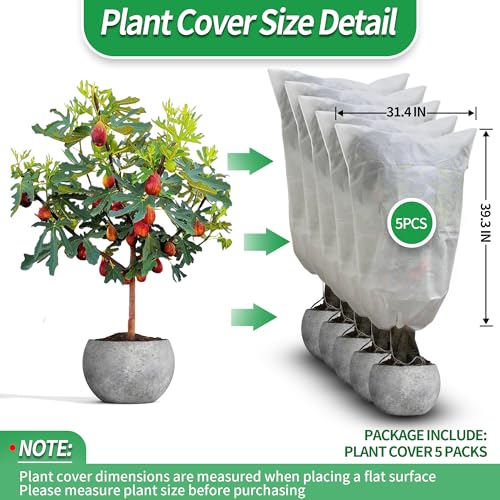 Avalution Plant Covers Freeze Protection, 5 Packs Frost Cloths for Outdoor Plants, 32" X40" Reusable Frost Blankets, 2.2oz Tree Cover Freeze Protection Drawstring Bags for Potted Shrub - size: 32"*40"-5PACK
