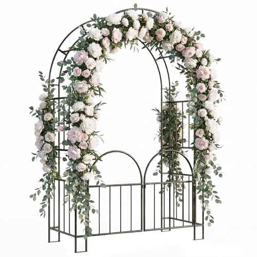 7ft Garden Arbor with Gate, Garden Arch Trellis for Climbing Plants