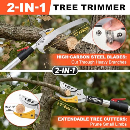 10FT Telescopic Pole Pruner, Extendable Tree Pruner with Fruit Picker