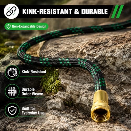 25 FT Premium Non-Expanding Garden Hose Ultra Lightweight, 25FT Watering Hose with 10 Function Nozzle, Kink & Tangle-Free, Leakproof & Pressure Resistant for Yard/Lawn/Camping (Black&Green) - color: Black&Green, size: 25FT
