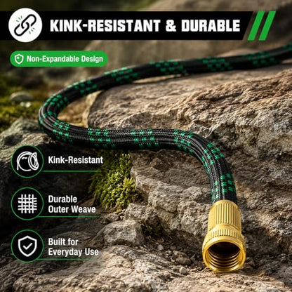 25 FT Premium Non-Expanding Garden Hose Ultra Lightweight, 25FT Watering Hose with 10 Function Nozzle, Kink & Tangle-Free, Leakproof & Pressure Resistant for Yard/Lawn/Camping (Black&Green) - color: Black&Green, size: 25FT