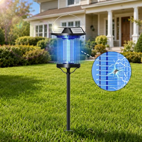 Solar Bug Zapper Outdoor, 4500V USB Rechargeable UV Flying Insect Trap (Circular) - size: Circular