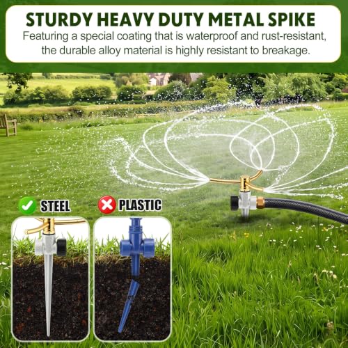6 Pack Metal Lawn Sprinklers for Yard with Brass Nozzle & Aluminum Alloy Spike Base, Adjustable Automatic Garden Water Sprinkler System with Screen Gasket for Yard Lawn Greenhouse(Silver) - color: Silver