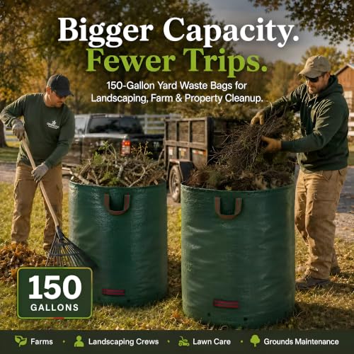 150 Gal Oversized Reusable Yard Waste Bags, 2-Pack, Leaf and Lawn Cleanup - size: 150 Gal