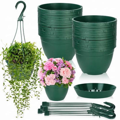 Roshtia 24 Pcs 6.3 Inch Plastic Hanging Pots for Plants Bulk with Hooks - color: Green, size: 6.3 Inch