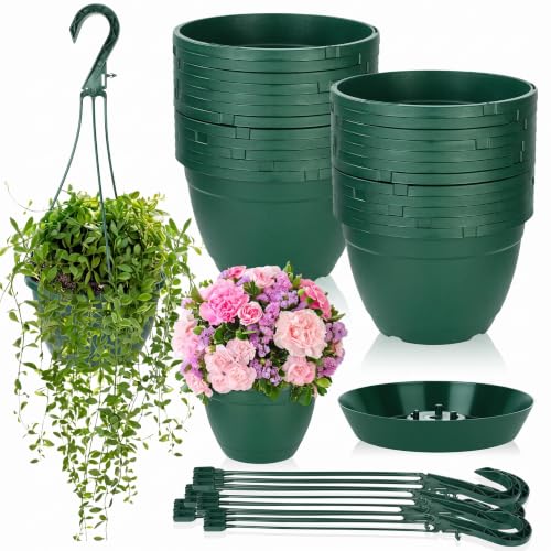Roshtia 24 Pcs 6.3 Inch Plastic Hanging Pots for Plants Bulk with Hooks - color: Green, size: 6.3 Inch