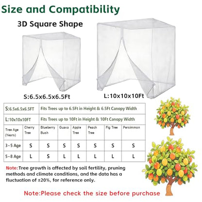 6.5x6.5x6.5Ft Fruit Tree Netting Cover Zipper Drawstring Garden Pest Mesh - size: 6.5x6.5x6.5Ft