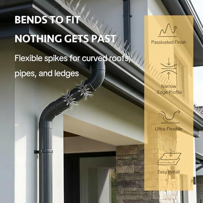 OFFO Bird Spikes for Outside, 304 Stainless Steel, 5 Pack 5 Ft, Silver - color: Bright Silver