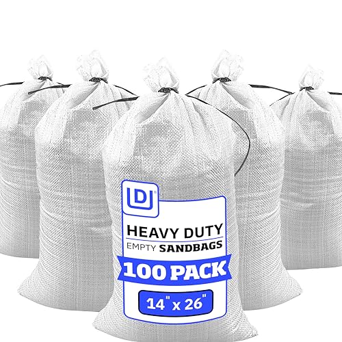 DURASACK Heavy Duty Sandbags with Ties, 14x26, Empty, White, Pack of 100 - color: White, size: 100 Sandbags