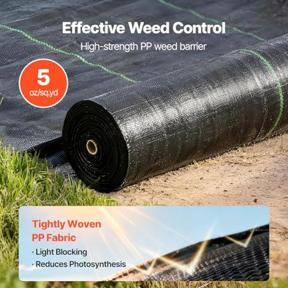 VEVOR 6x250FT 5oz Weed Barrier Fabric Heavy Duty, Landscape Fabric, Weed Blocker Fabric, Garden Weed Mat Lawn Fabric, Weed Control Fabric, Driveway Fabric, Ground Cover, Woven Landscape Cloth, Black - size: 6FT*250FT-5oz