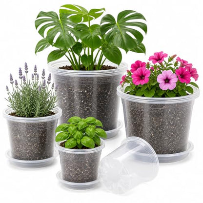 MIXC Clear Nursery Pots with Drainage Hole & Sacuer, 6/8/10/12Inch, 20 Pack - size: 6/8/10/12 Inch-20 Pack