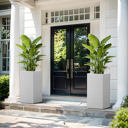 Kante Large Column Square White Concrete Planter 27.6" H, Outdoor - color: Pure White, size: 27.6" H