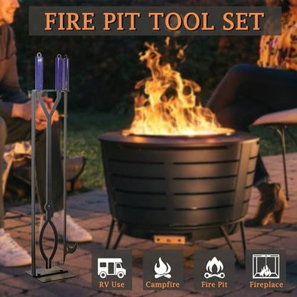 40in Heavy Duty Fire Pit Tools Set, Wrought Iron - size: 40in fire tongs poker set with stand