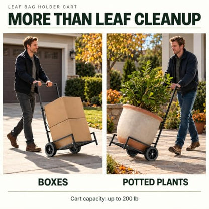 Leaf Bag Holder Cart with Wheels, 2-in-1 Heavy Duty Hand Truck