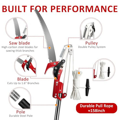 Pole Saw for Tree Trimming, 10.8FT Extendable Tree Pruner Long Handle Branch Cutter with Pruning Saw & Scissors, Manual Limb Trimmer for High Branches, Yard Garden