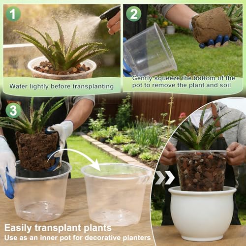 12/10/8 Inch Clear Nursery Pots with Drainage Holes, 12 Pack Flexible Large Plant Pots for Plants, Plastic Clear Pots for Seedling, Shrubs, Herbs, Flowers, Vegetables - size: 8/10/12 Inch
