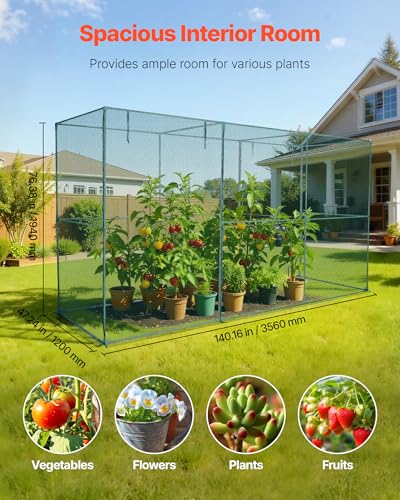 VEVOR Crop Cage, 11.6 x 3.9 x 6.3 ft Plant Protection Tent with Zippered Door, Wind-Resistant Tall Crop Cage, Easy to Install, Outdoor Raised Bed Cover, Tomato Plant Netting for Garden Patio Lawn - style: 11.6 x 3.9 x 6.3Ft-Square