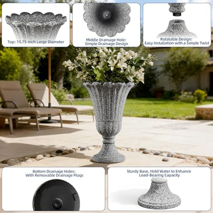 24" Tall Urn Planters for Outdoor Plants, Urns and Pedestal, Gray - color: Heather Grey-sandblasting
