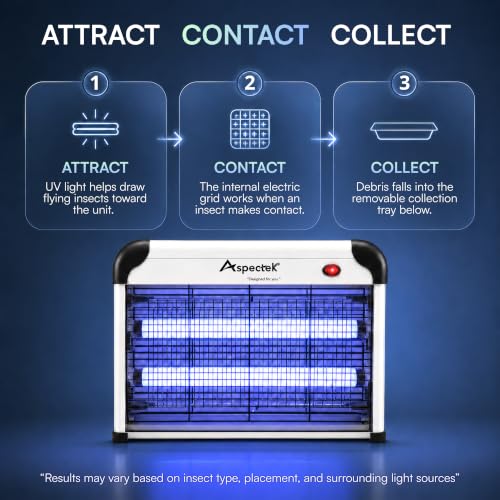 ASPECTEK 20W Bug Zapper, Electric Insect Killer for Indoor and Covered Outdoor, Mosquito, Fly and Moth Trap with Protective Mesh and Hanging Chain for Versatile Setup at Home, Patio and Garage - style: 20W Bug Zapper