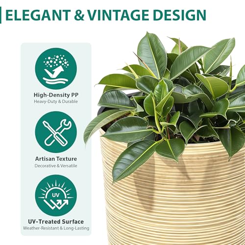 24" Large Outdoor Planters for Plants, Cream Beige Tall Flower Pots - color: 23.5"h-ivory Stripes Texture