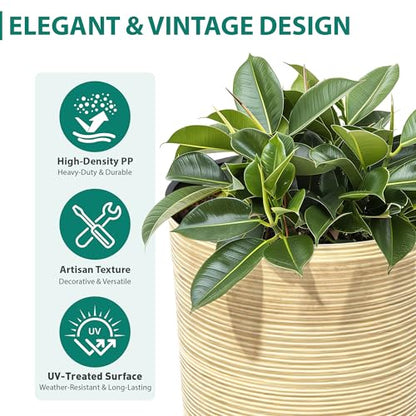 24" Large Outdoor Planters for Plants, Cream Beige Tall Flower Pots - color: 23.5"h-ivory Stripes Texture