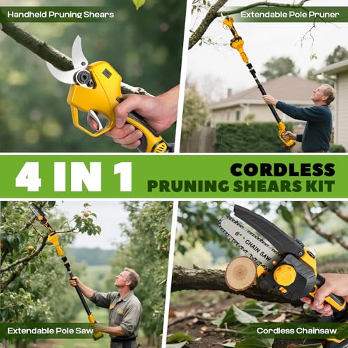 4-in-1 Cordless Pruner Kit, 2.5" Cut & 15 ft Pole Chainsaw