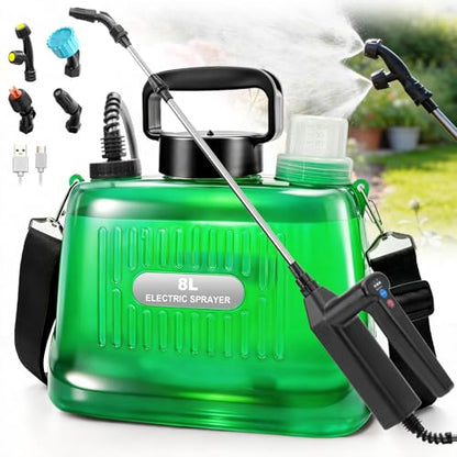 SideKing 2 Gallon Battery Powered Sprayer, Electric Garden Sprayer with 3 Adjustable Pressures & Telescopic Wand, Rechargeable Weed Sprayer for Lawn, Yard & Pest Control, 4 Nozzles Included - size: 2 Gal
