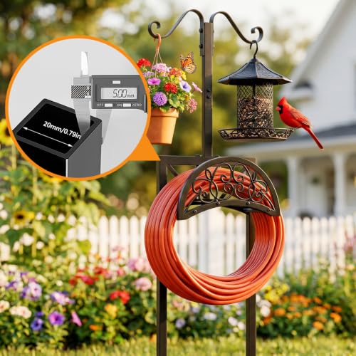 Heavy Duty Metal Garden Hose Holder - For Lawn, Patio and Garden, Adjustable Freestanding Outdoor Holder, Black, Removable Design for Easy Storage