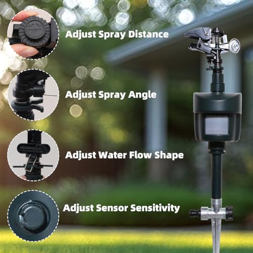 Motion Activated Sprinkler Outdoor Waterproof Repellent for Yard - color: Green