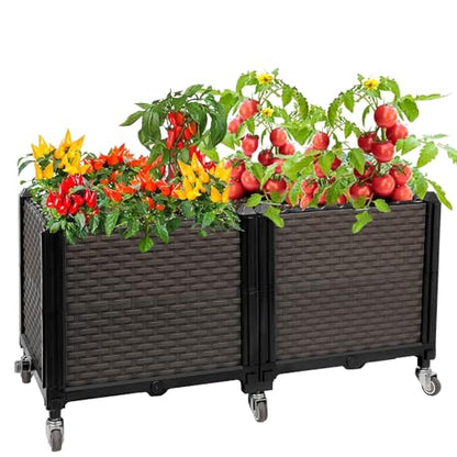 Raised Plant Box with Wheels 31.5"x15.7"x16.1", Raised Beds for Gardening Self Watering, Durable Metal Lockable Casters, Rectangular Garden Planter Perfect for Garden Patio Balcony Deck - size: L 32"xW 16"xH 16"