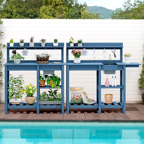 SERWALL Outdoor Potting Bench with Removable Sink,Gardening Table,Blue - color: Blue, size: Classic