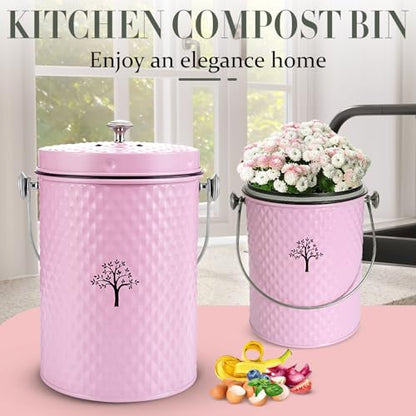 AOSION Countertop Compost Bin, Odor-Free Food Waste Container with 50 Bags - color: Pink