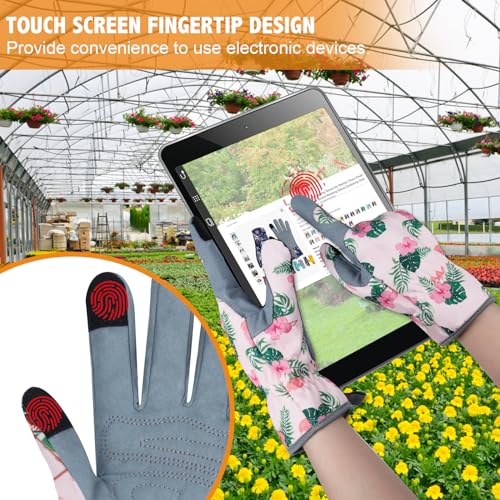 Leather Gardening Gloves for Women Thorn Proof Garden Gloves Touch Screen Working Gloves Gifts,M - color: Flamingo