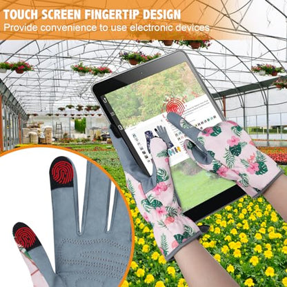 Leather Gardening Gloves for Women Thorn Proof Garden Gloves Touch Screen Working Gloves Gifts,M - color: Flamingo