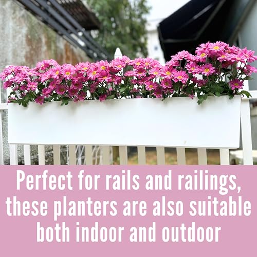 LaLaGreen Hanging Planter Boxes (1 Pack, 40") Large White Rectangular Window Flower Box with Bracket, Self Watering System Railing Planters for Outdoor Plant Container Deck Rail Fence Balcony Garden - color: 40" X 1 (White)