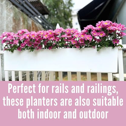 LaLaGreen Hanging Planter Boxes (1 Pack, 40") Large White Rectangular Window Flower Box with Bracket, Self Watering System Railing Planters for Outdoor Plant Container Deck Rail Fence Balcony Garden - color: 40" X 1 (White)