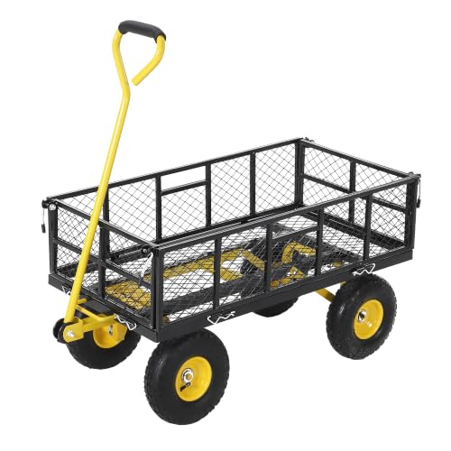 Steel Garden Dump Cart, 900LBS Garden Wagon with Removable Sides - color: Black