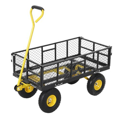 Steel Garden Dump Cart, 900LBS Garden Wagon with Removable Sides - color: Black