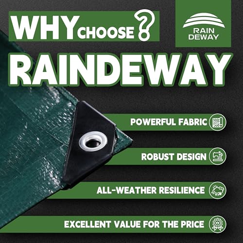 RAINDEWAY Green Tarp 30x40 Feet,5.5Mil Multipurpose Waterproof Tarps Cover - color: Green, size: 30'×40'-Finished Size