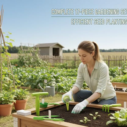 Seed Planter Tool, 17-Piece Gardening Kit with Seed Planter, Dibber, and Plant Labels, Ideal for Indoor and Outdoor Planting, Made of Durable Plastic Materials