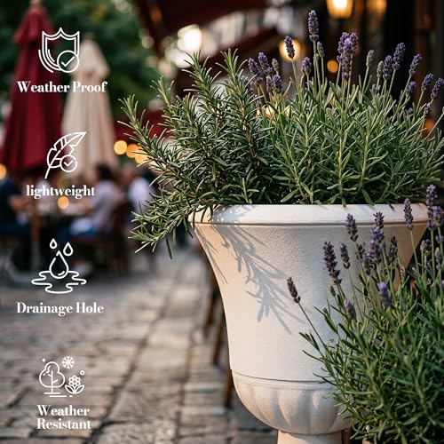 Worth 2-Pack Large White Urn Planters, 15.5" x 22" Tall Outdoor Flower Pots - color: White