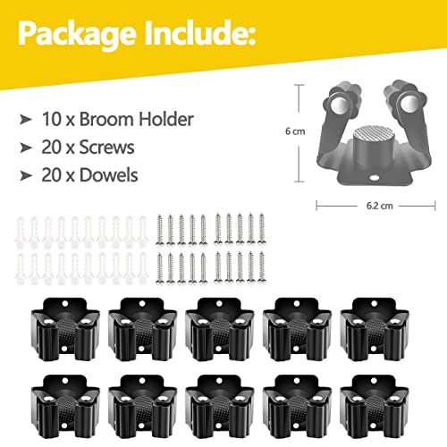 Verdenu 10 Pack Broom Holder Wall Mount, Mop Holder Wall Mounted, Stainless Steel Command Broom Holder with Screws, Garden Tool Rack Wall Mount for Kitchen, Home, Bathroom, Garage Storage, Black - color: Black, size: 10 Pack