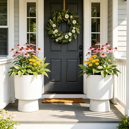2-Pack 16.75" White Terrazzo Urn Planters with Detachable Bases - color: 16.8"h-sand White