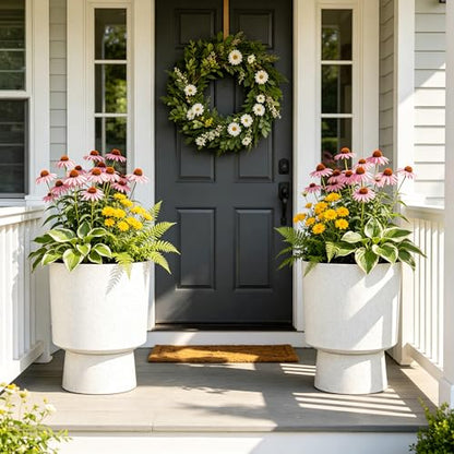 2-Pack 16.75" White Terrazzo Urn Planters with Detachable Bases - color: 16.8"h-sand White