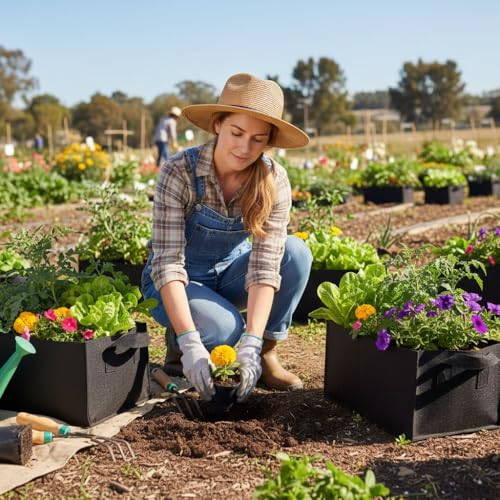 Grow Bags with Handles, Breathable Fabric Raised Garden Bed Planters for Vegetables, Flowers, Tomatoes, Potatoes and Outdoor Garden Planting(M) - size: Medium