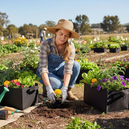 Grow Bags with Handles, Breathable Fabric Raised Garden Bed Planters for Vegetables, Flowers, Tomatoes, Potatoes and Outdoor Garden Planting(M) - size: Medium