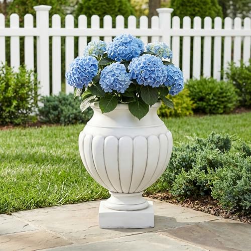 Christopher Knight Home 23.03 Inch Classical Scalloped Pedestal Urn Planter MGO Outdoor Flower Pot Large Faux Stone Garden Planter for Patio Porch Entryway Decor, Antique White - color: Antique White, Scalloped