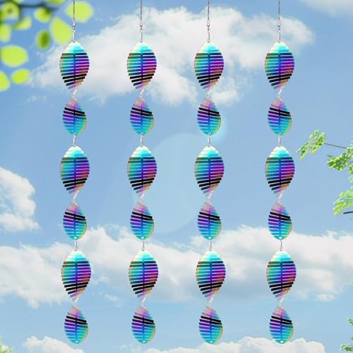 Wind Spinners Outdoor Garden Decor Gifts for Women Men, Rainbow 3D Reflective Metal Wind Spinner, Stainless Steel Hanging Ornament for Yard Outside Patio Porch - color: Colorful Fishbone(4 Set)