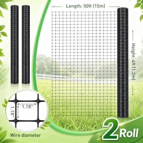 Windyun 2 Rolls 4'x50' Plastic Mesh Fence for Garden - size: 50 ft